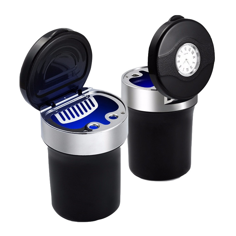 Automobilinis pelenų indas su LED, metalas + ABS, modelis Y-B005, svoris apie 225 g