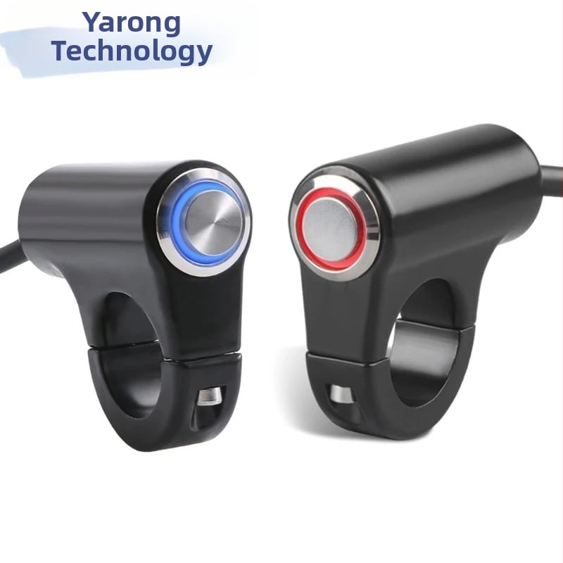 Yarong Универсален превключвател за двойно мигане със светещ бутон за мотоциклети, метално кормило, 1 позиция