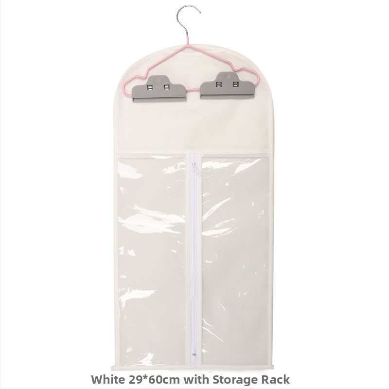 Sac de depozitare pentru peruci, din material nețesut, cu fermoar, transparent, protecție împotriva prafului, cu cârlig pentru haine