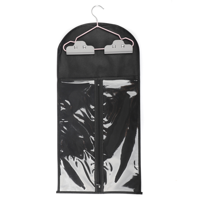 Sac de depozitare pentru peruci, din material nețesut, cu fermoar, transparent, protecție împotriva prafului, cu cârlig pentru haine