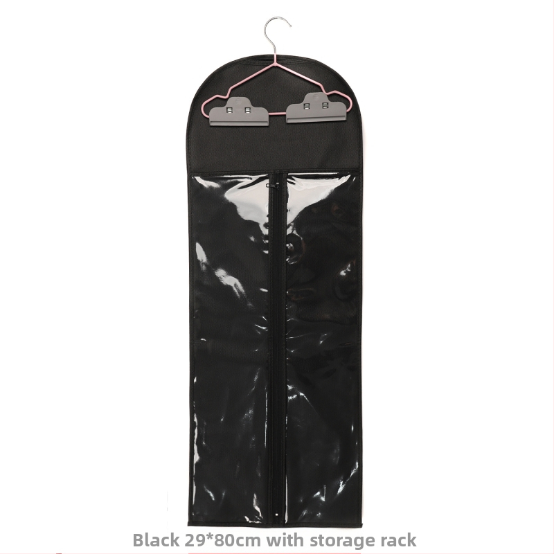 Sac de depozitare pentru peruci, din material nețesut, cu fermoar, transparent, protecție împotriva prafului, cu cârlig pentru haine