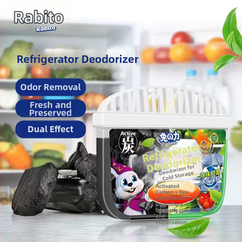 Šaldytuvo dezodorantas su aktyviuoju angliu, 120 g, 48 vnt dėžėje, kvapas žaliosios arbatos polifenoliai; pagrindinės sudedamosios dalys: augalų ekstraktai, paviršiaus aktyviosios medžiagos, geliuojančios medžiagos, arbatos polifenoliai; šalina kvapus ir p