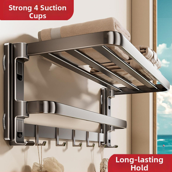 Siurbiamasis rankšluosčių laikiklis su integruotu pakabinimo strypu, be gręžimo, dviejų sluoksnių, nuimamas, 10 kg apkrova