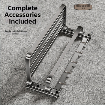 Siurbiamasis rankšluosčių laikiklis su integruotu pakabinimo strypu, be gręžimo, dviejų sluoksnių, nuimamas, 10 kg apkrova