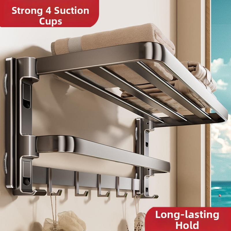 Siurbiamasis rankšluosčių laikiklis su integruotu pakabinimo strypu, be gręžimo, dviejų sluoksnių, nuimamas, 10 kg apkrova