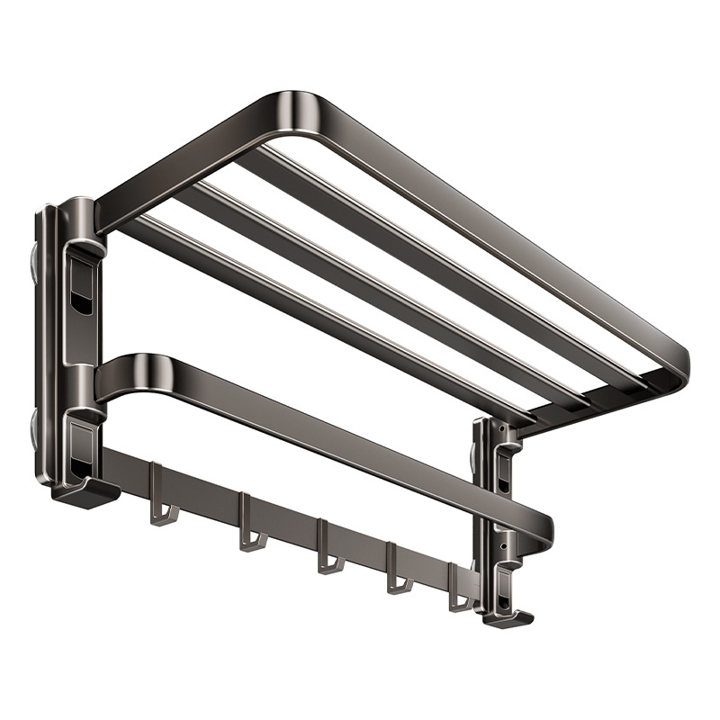 Raft de prosoape cu ventuză, fără găuri, cu suport de agățare integrat, cu două niveluri, detașabil, încărcare 10 kg