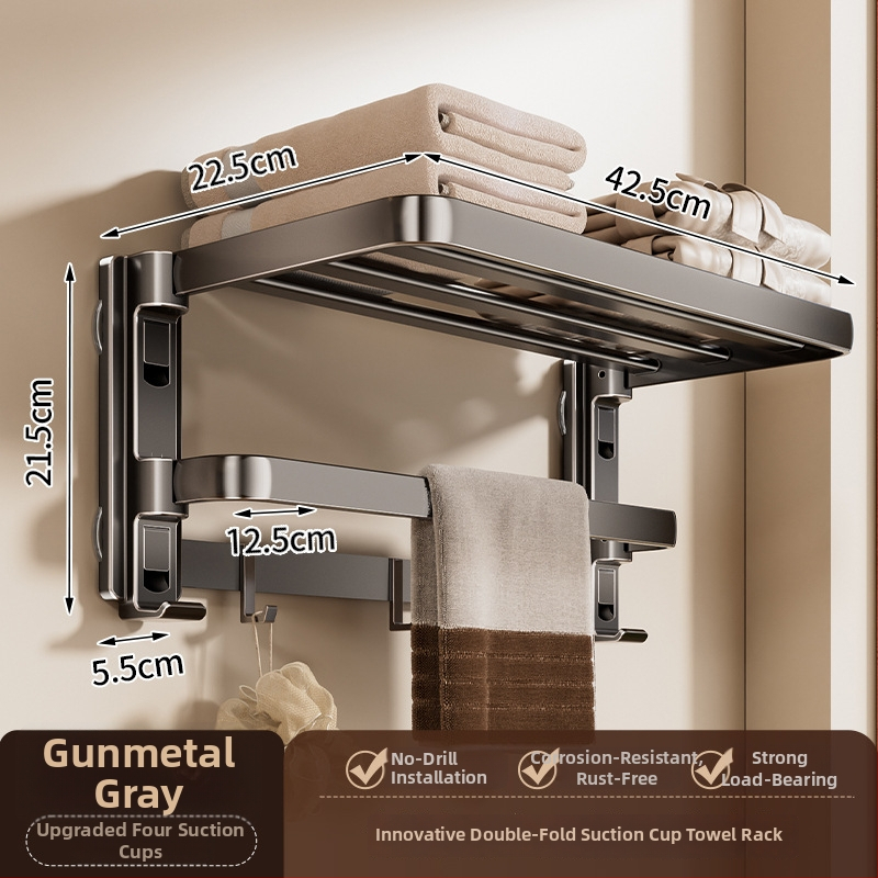 Siurbiamasis rankšluosčių laikiklis su integruotu pakabinimo strypu, be gręžimo, dviejų sluoksnių, nuimamas, 10 kg apkrova