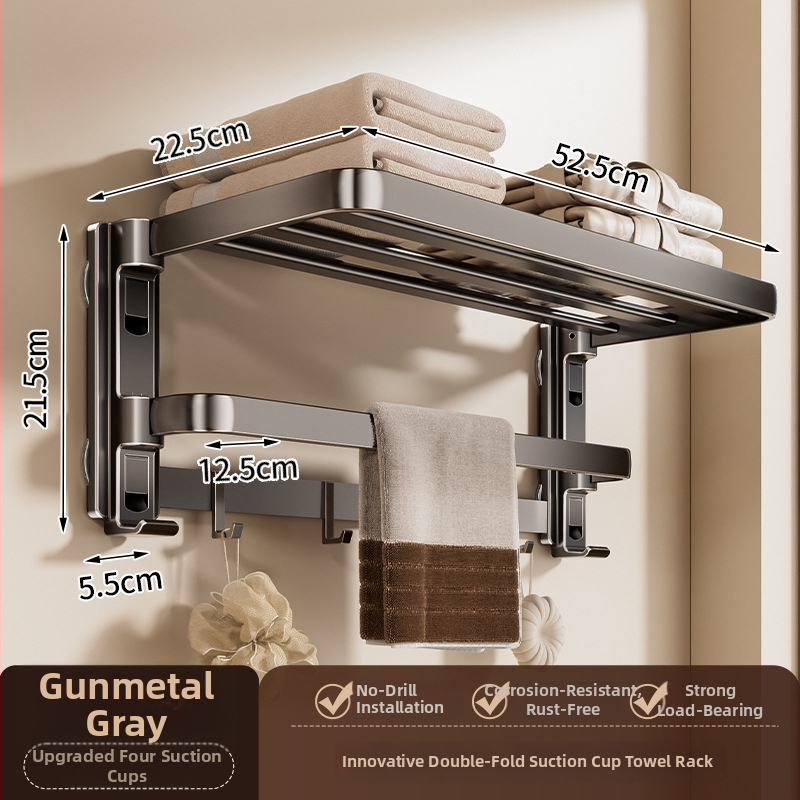 Siurbiamasis rankšluosčių laikiklis su integruotu pakabinimo strypu, be gręžimo, dviejų sluoksnių, nuimamas, 10 kg apkrova