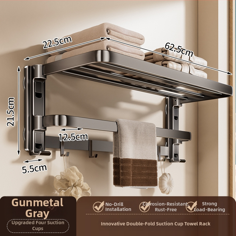 Siurbiamasis rankšluosčių laikiklis su integruotu pakabinimo strypu, be gręžimo, dviejų sluoksnių, nuimamas, 10 kg apkrova