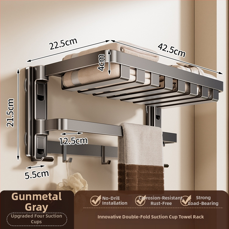 Siurbiamasis rankšluosčių laikiklis su integruotu pakabinimo strypu, be gręžimo, dviejų sluoksnių, nuimamas, 10 kg apkrova