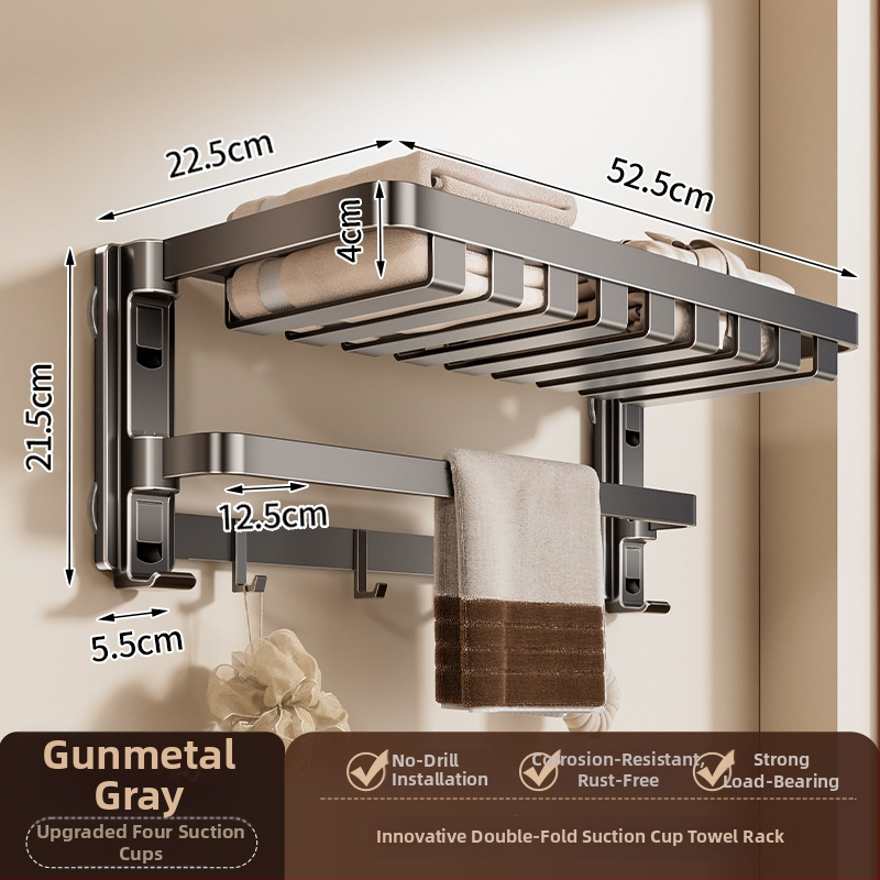 Siurbiamasis rankšluosčių laikiklis su integruotu pakabinimo strypu, be gręžimo, dviejų sluoksnių, nuimamas, 10 kg apkrova