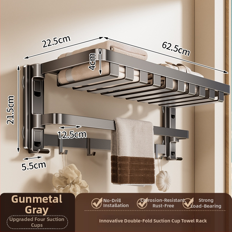 Siurbiamasis rankšluosčių laikiklis su integruotu pakabinimo strypu, be gręžimo, dviejų sluoksnių, nuimamas, 10 kg apkrova