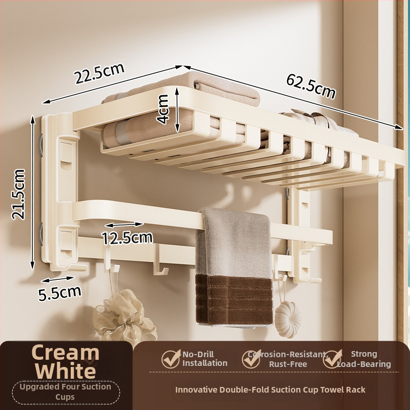 Siurbiamasis rankšluosčių laikiklis su integruotu pakabinimo strypu, be gręžimo, dviejų sluoksnių, nuimamas, 10 kg apkrova