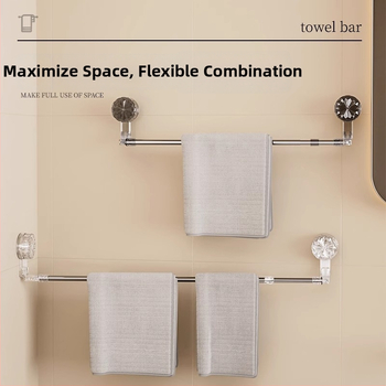 Laikiklis rankšluosčiams su siurbtuku, be gręžimo, teleskopinis vonios laikiklis, iš plastiko ir nerūdijančio plieno