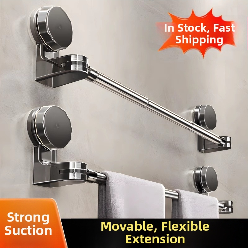 Laikiklis rankšluosčiams su siurbtuku, be gręžimo, teleskopinis vonios laikiklis, iš plastiko ir nerūdijančio plieno