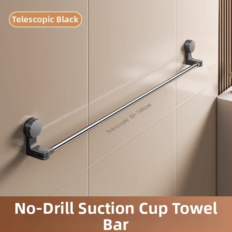 Laikiklis rankšluosčiams su siurbtuku, be gręžimo, teleskopinis vonios laikiklis, iš plastiko ir nerūdijančio plieno