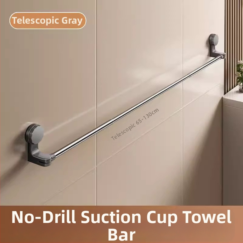 Laikiklis rankšluosčiams su siurbtuku, be gręžimo, teleskopinis vonios laikiklis, iš plastiko ir nerūdijančio plieno