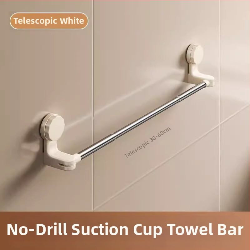 Laikiklis rankšluosčiams su siurbtuku, be gręžimo, teleskopinis vonios laikiklis, iš plastiko ir nerūdijančio plieno