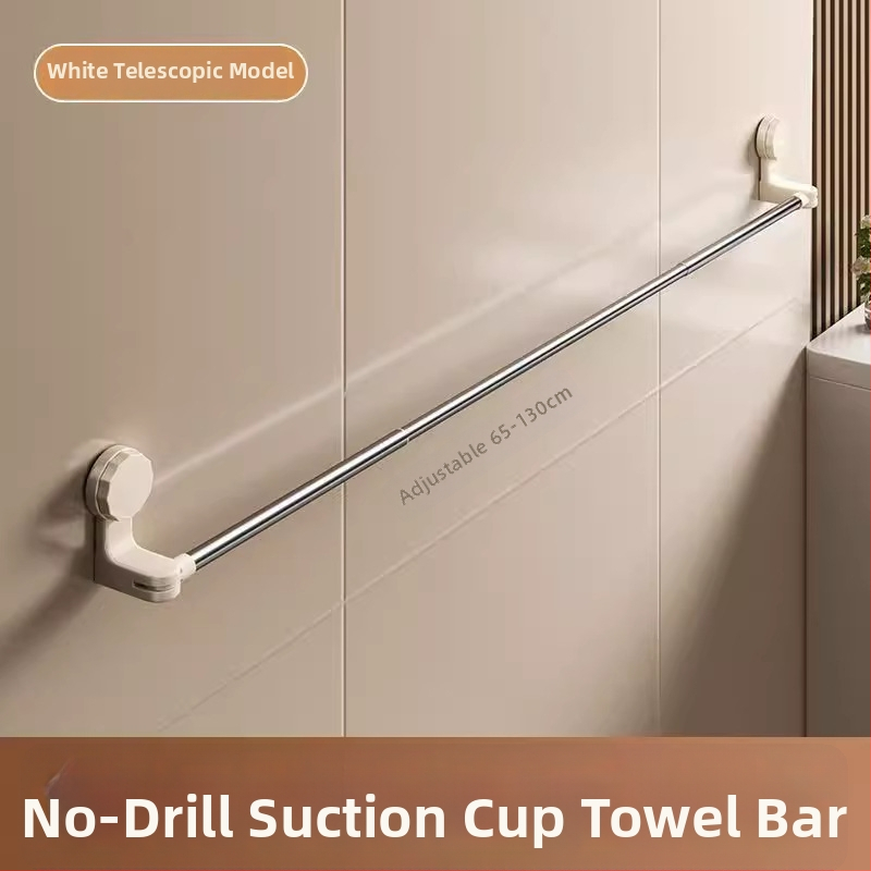 Laikiklis rankšluosčiams su siurbtuku, be gręžimo, teleskopinis vonios laikiklis, iš plastiko ir nerūdijančio plieno
