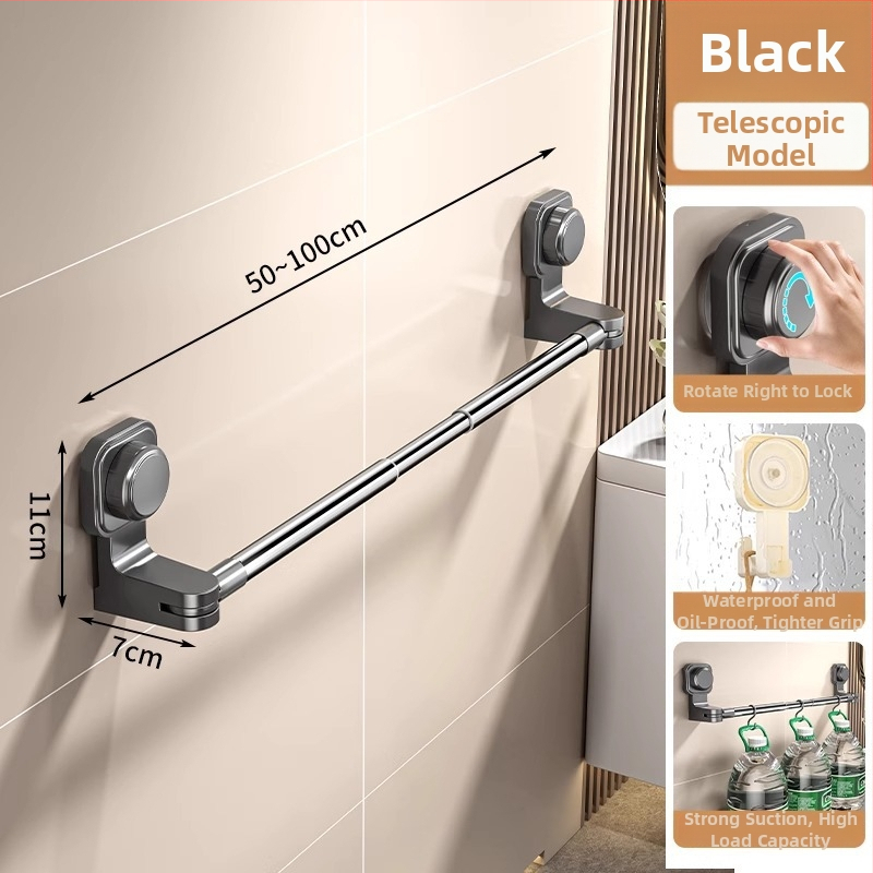 Laikiklis rankšluosčiams su siurbtuku, be gręžimo, teleskopinis vonios laikiklis, iš plastiko ir nerūdijančio plieno
