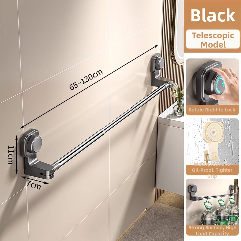 Laikiklis rankšluosčiams su siurbtuku, be gręžimo, teleskopinis vonios laikiklis, iš plastiko ir nerūdijančio plieno