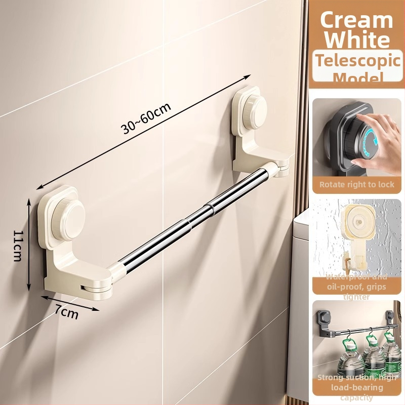 Laikiklis rankšluosčiams su siurbtuku, be gręžimo, teleskopinis vonios laikiklis, iš plastiko ir nerūdijančio plieno