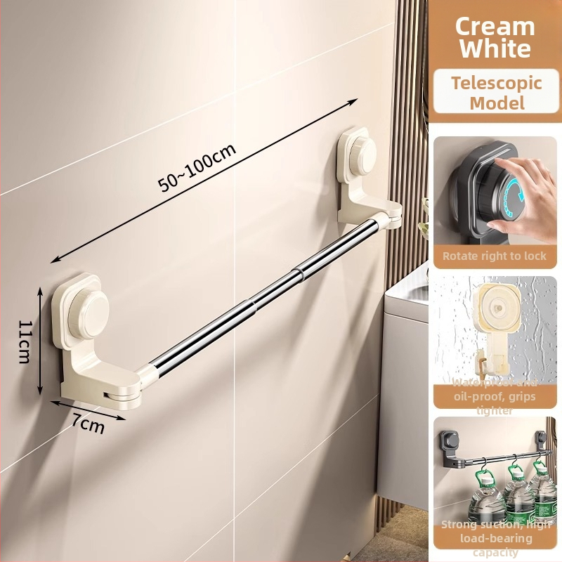 Laikiklis rankšluosčiams su siurbtuku, be gręžimo, teleskopinis vonios laikiklis, iš plastiko ir nerūdijančio plieno