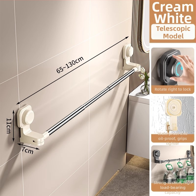 Laikiklis rankšluosčiams su siurbtuku, be gręžimo, teleskopinis vonios laikiklis, iš plastiko ir nerūdijančio plieno