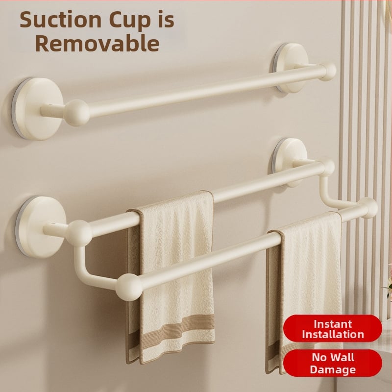 Siurbiamas rankšluosčių laikiklis vonios kambariui — be gręžimo, tvirtinamas prie sienos, su vienu arba dviem strypais, iš metalo ir ABS