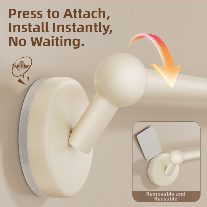 Siurbiamas rankšluosčių laikiklis vonios kambariui — be gręžimo, tvirtinamas prie sienos, su vienu arba dviem strypais, iš metalo ir ABS