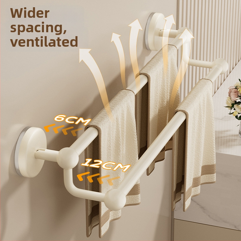 Siurbiamas rankšluosčių laikiklis vonios kambariui — be gręžimo, tvirtinamas prie sienos, su vienu arba dviem strypais, iš metalo ir ABS