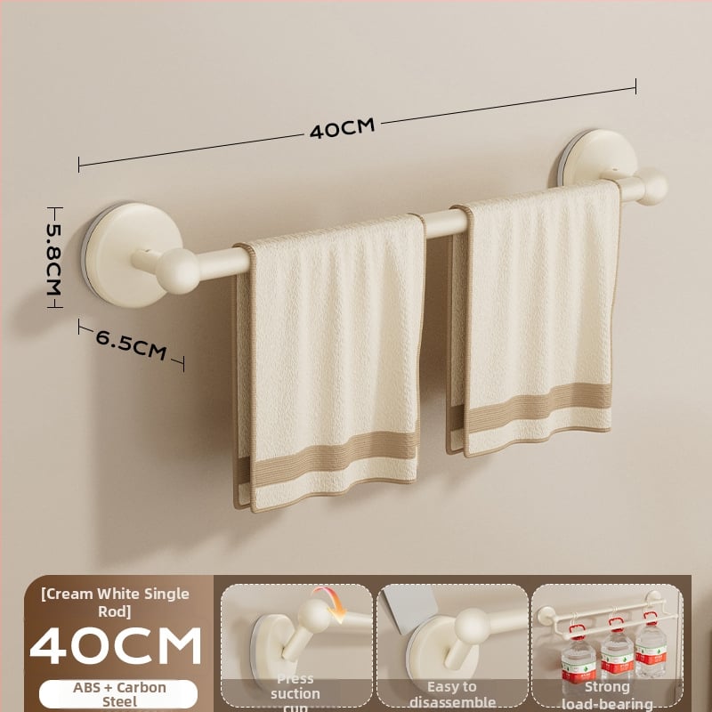 Siurbiamas rankšluosčių laikiklis vonios kambariui — be gręžimo, tvirtinamas prie sienos, su vienu arba dviem strypais, iš metalo ir ABS