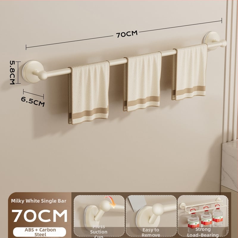 Siurbiamas rankšluosčių laikiklis vonios kambariui — be gręžimo, tvirtinamas prie sienos, su vienu arba dviem strypais, iš metalo ir ABS