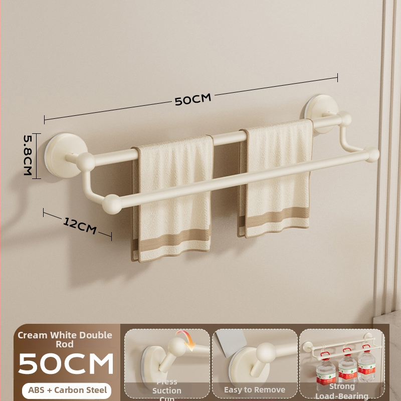 Siurbiamas rankšluosčių laikiklis vonios kambariui — be gręžimo, tvirtinamas prie sienos, su vienu arba dviem strypais, iš metalo ir ABS