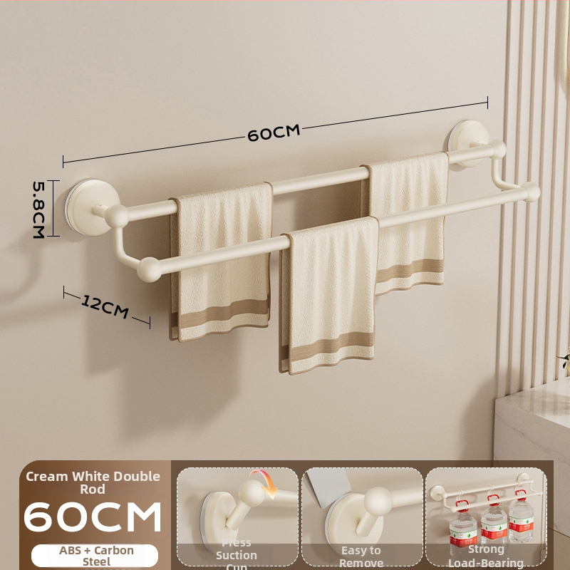 Siurbiamas rankšluosčių laikiklis vonios kambariui — be gręžimo, tvirtinamas prie sienos, su vienu arba dviem strypais, iš metalo ir ABS