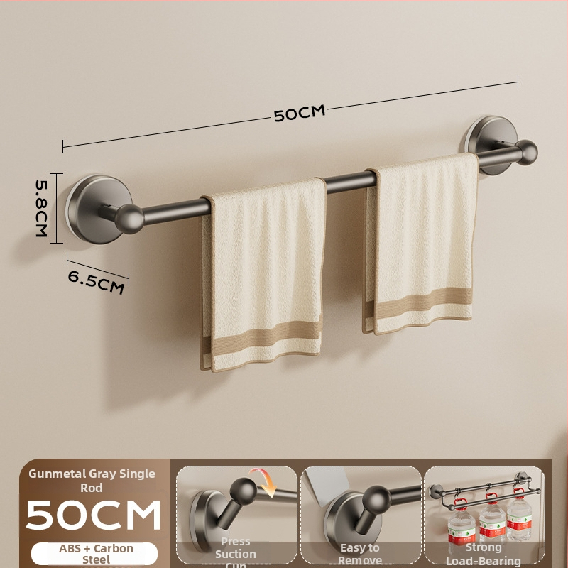 Siurbiamas rankšluosčių laikiklis vonios kambariui — be gręžimo, tvirtinamas prie sienos, su vienu arba dviem strypais, iš metalo ir ABS