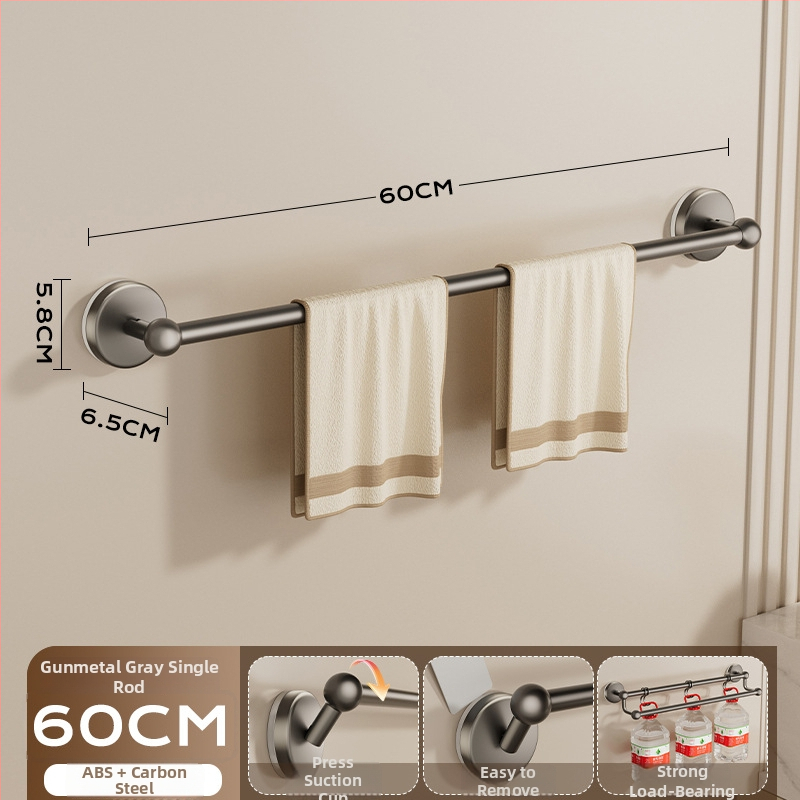 Siurbiamas rankšluosčių laikiklis vonios kambariui — be gręžimo, tvirtinamas prie sienos, su vienu arba dviem strypais, iš metalo ir ABS