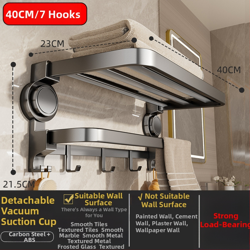 Oginsk metalo rankšluosčių laikiklis vonios kambariui su suction cup — be gręžimo montavimas, sieninis laikiklis saugyklai