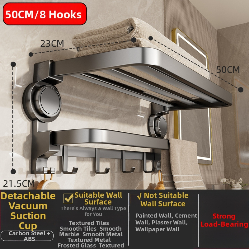 Oginsk metalo rankšluosčių laikiklis vonios kambariui su suction cup — be gręžimo montavimas, sieninis laikiklis saugyklai