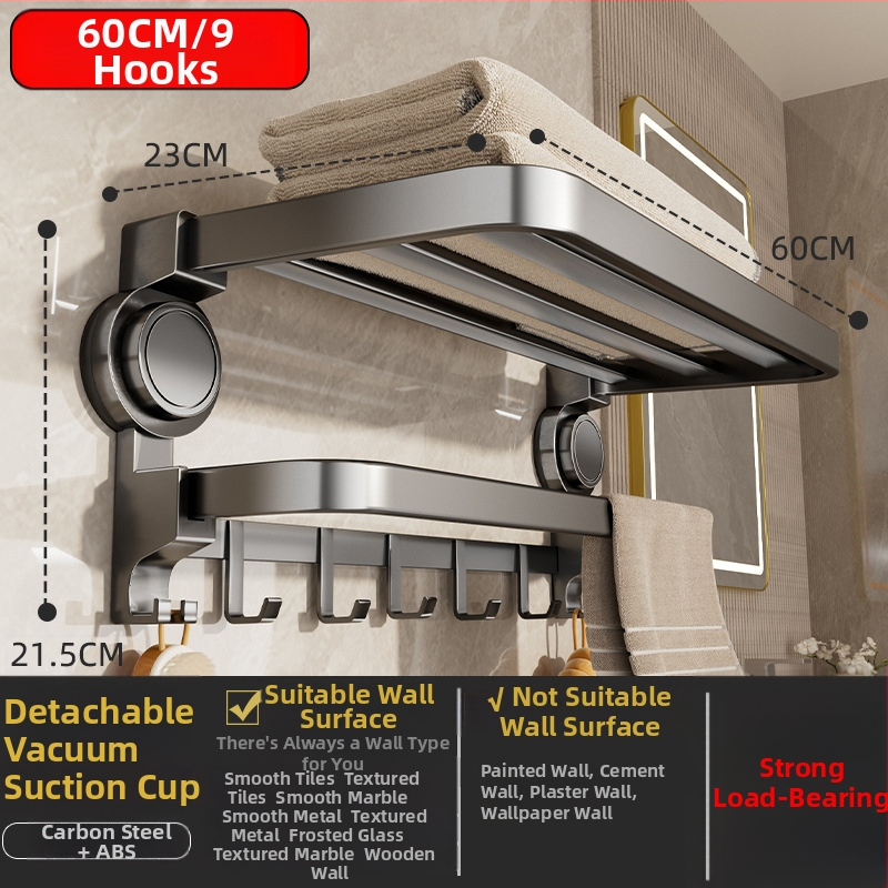 Oginsk metalo rankšluosčių laikiklis vonios kambariui su suction cup — be gręžimo montavimas, sieninis laikiklis saugyklai