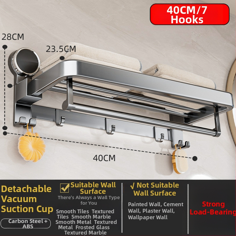 Oginsk metalo rankšluosčių laikiklis vonios kambariui su suction cup — be gręžimo montavimas, sieninis laikiklis saugyklai