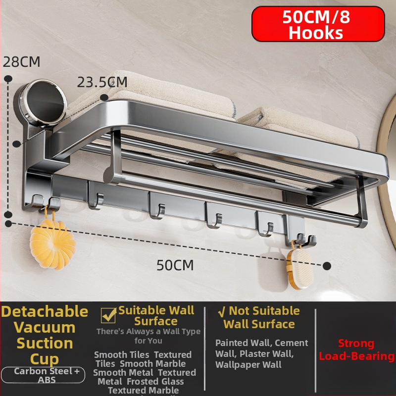 Oginsk metalo rankšluosčių laikiklis vonios kambariui su suction cup — be gręžimo montavimas, sieninis laikiklis saugyklai