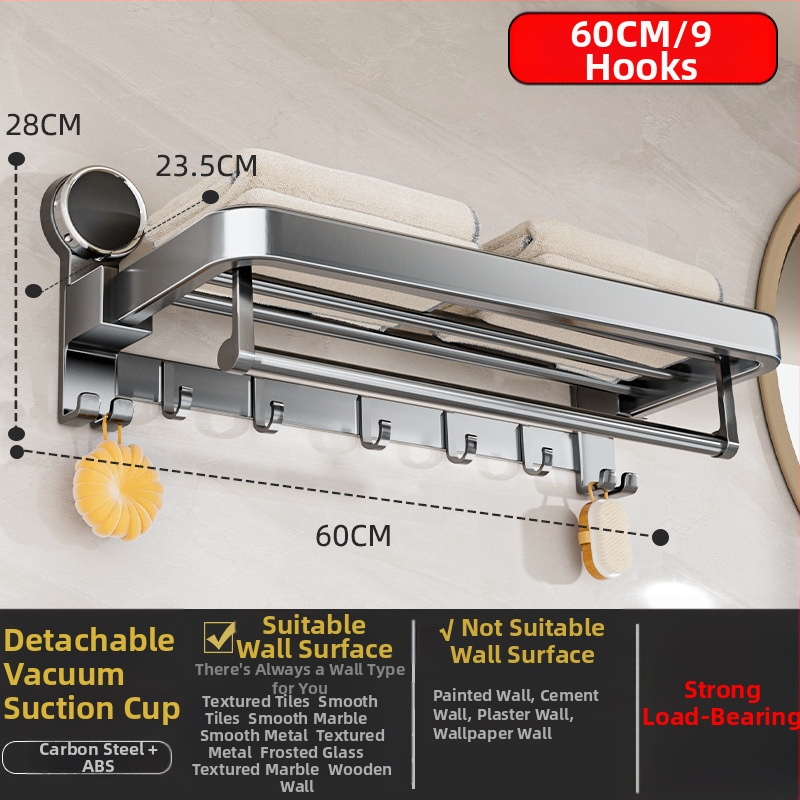 Oginsk metalo rankšluosčių laikiklis vonios kambariui su suction cup — be gręžimo montavimas, sieninis laikiklis saugyklai