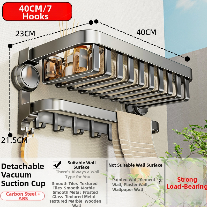 Oginsk metalo rankšluosčių laikiklis vonios kambariui su suction cup — be gręžimo montavimas, sieninis laikiklis saugyklai