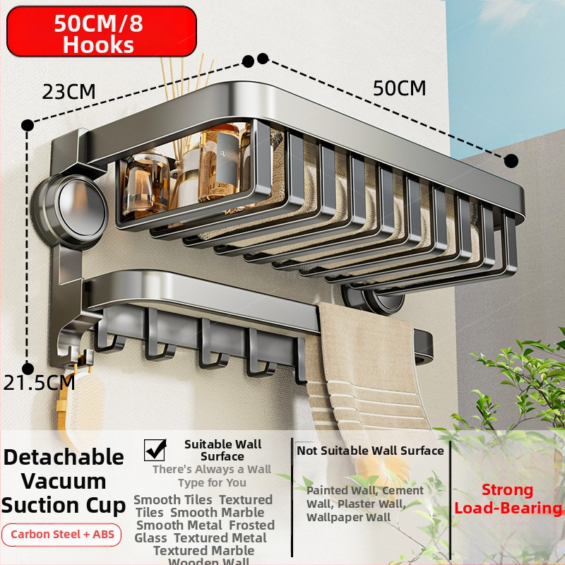 Oginsk metalo rankšluosčių laikiklis vonios kambariui su suction cup — be gręžimo montavimas, sieninis laikiklis saugyklai