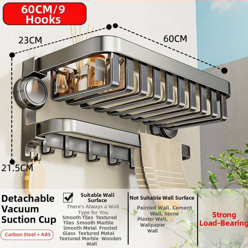 Oginsk metalo rankšluosčių laikiklis vonios kambariui su suction cup — be gręžimo montavimas, sieninis laikiklis saugyklai