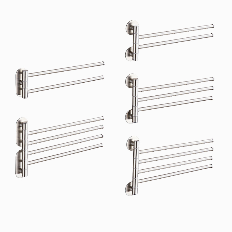 Suport pentru prosoape fără găuri din oțel inoxidabil 304 pentru baie, bară de prosoape rotativă și spațiu de depozitare, 2–4 niveluri