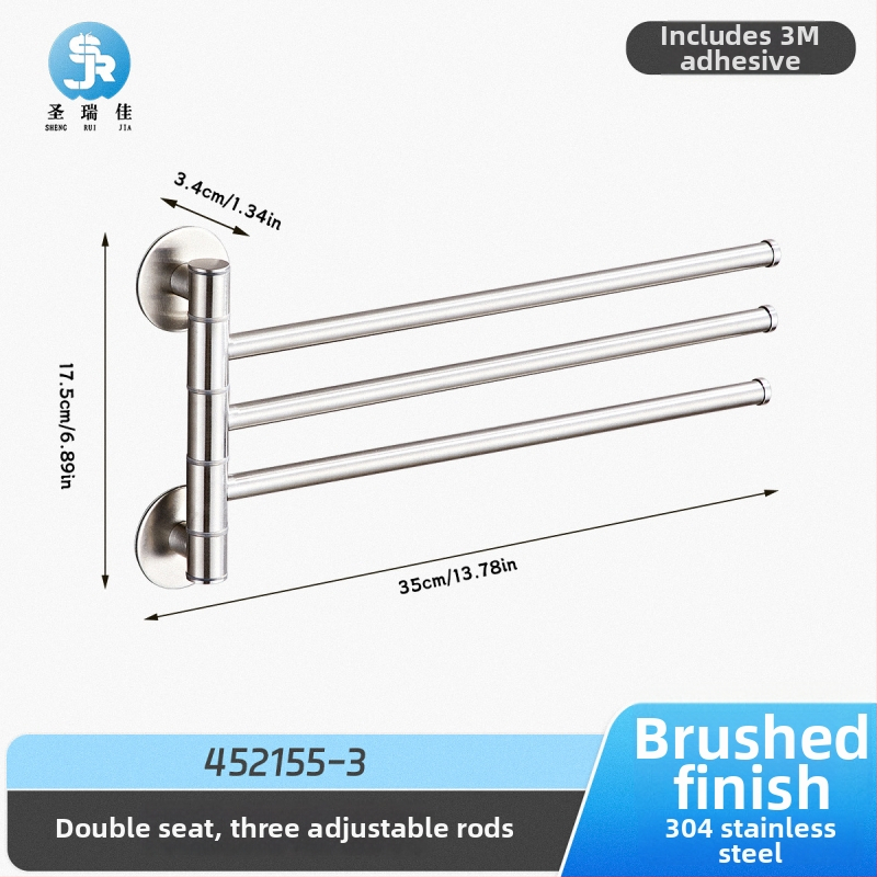 Be gręžimo laikiklis iš 304 nerūdijančio plieno vonios kambariui, pasukama rankšluosčių lazdelė ir saugojimo skyrius, 2–4 sluoksniai