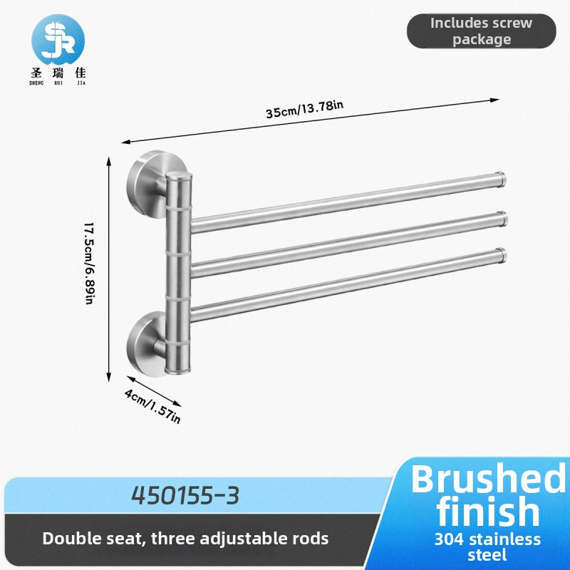 Be gręžimo laikiklis iš 304 nerūdijančio plieno vonios kambariui, pasukama rankšluosčių lazdelė ir saugojimo skyrius, 2–4 sluoksniai