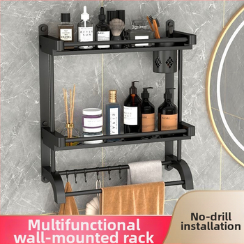 3‑sluoksnis vonios kambario lentyna iš nerūdijančio plieno su PVC danga, sieninis montavimas be gręžimo, skirta higienos priemonėms ir rankšluosčiams